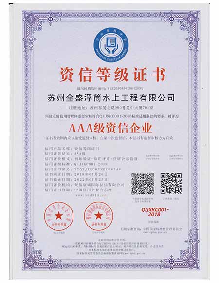 AAA信譽(yù)資質(zhì)等級證書
